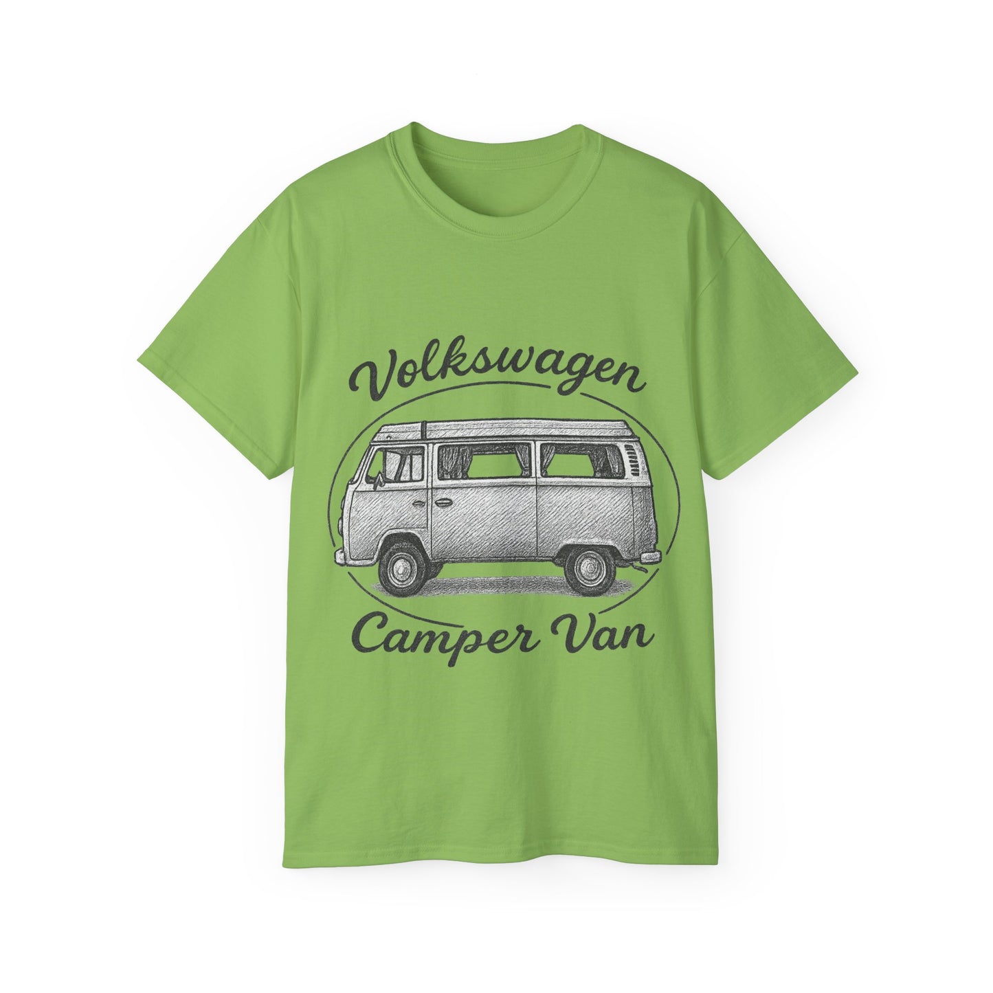 Volkswagen Camper Van sideways Drawing Black And White T-Shirt