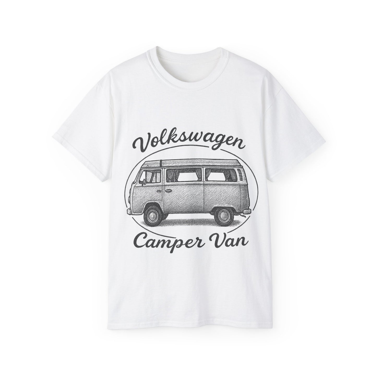 Volkswagen Camper Van sideways Drawing Black And White T-Shirt
