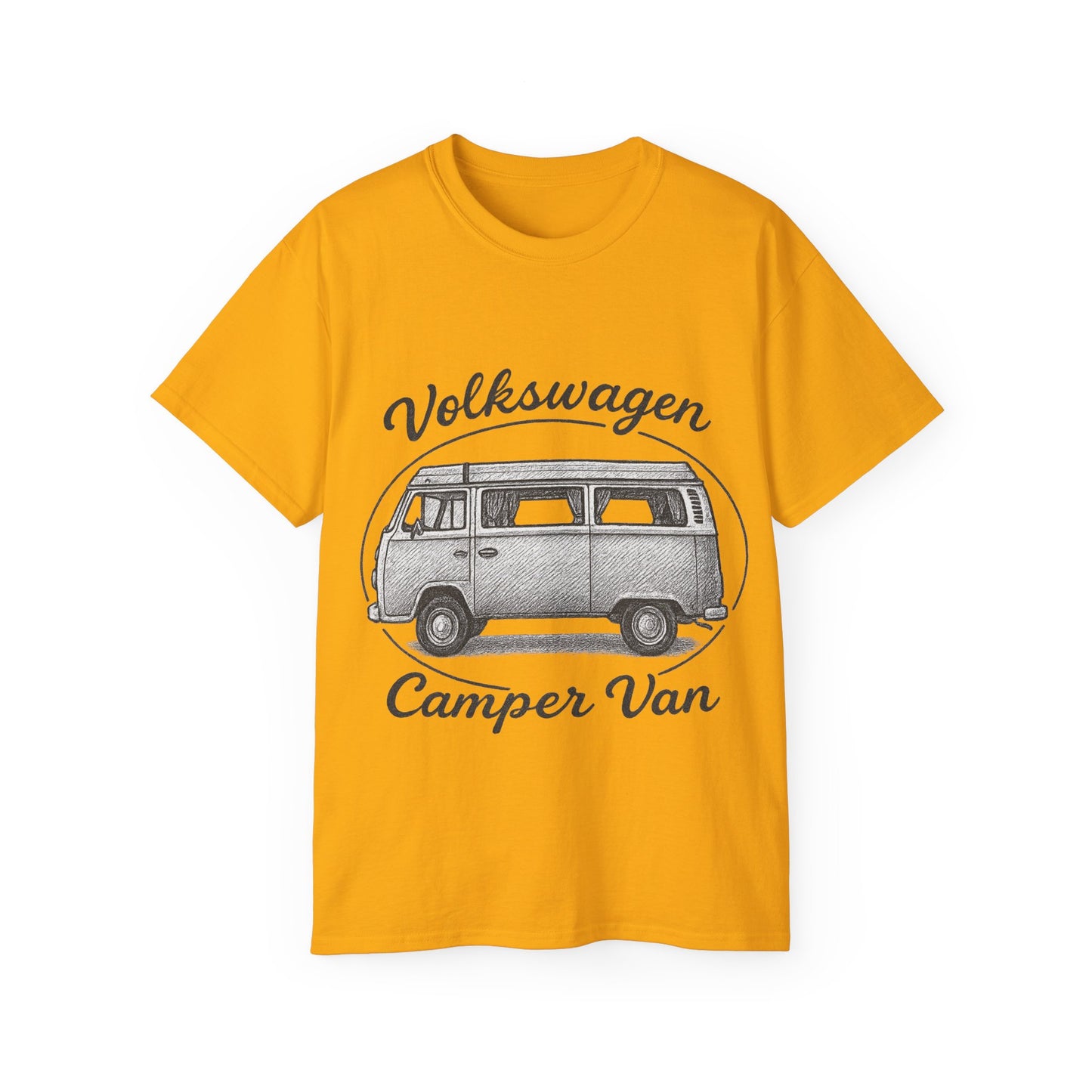 Volkswagen Camper Van sideways Drawing Black And White T-Shirt