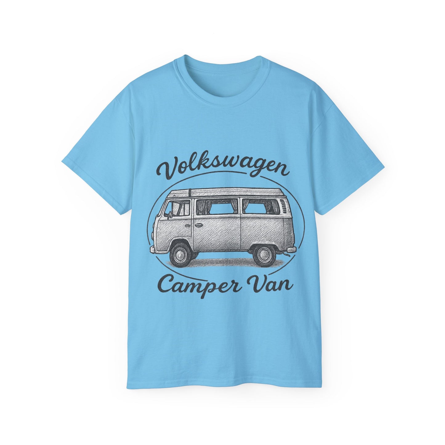 Volkswagen Camper Van sideways Drawing Black And White T-Shirt