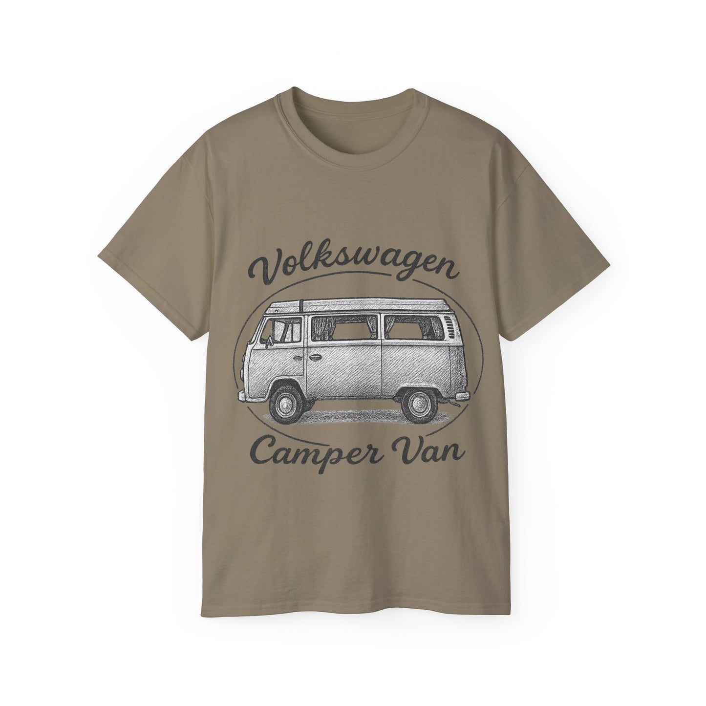 Volkswagen Camper Van sideways Drawing Black And White T-Shirt