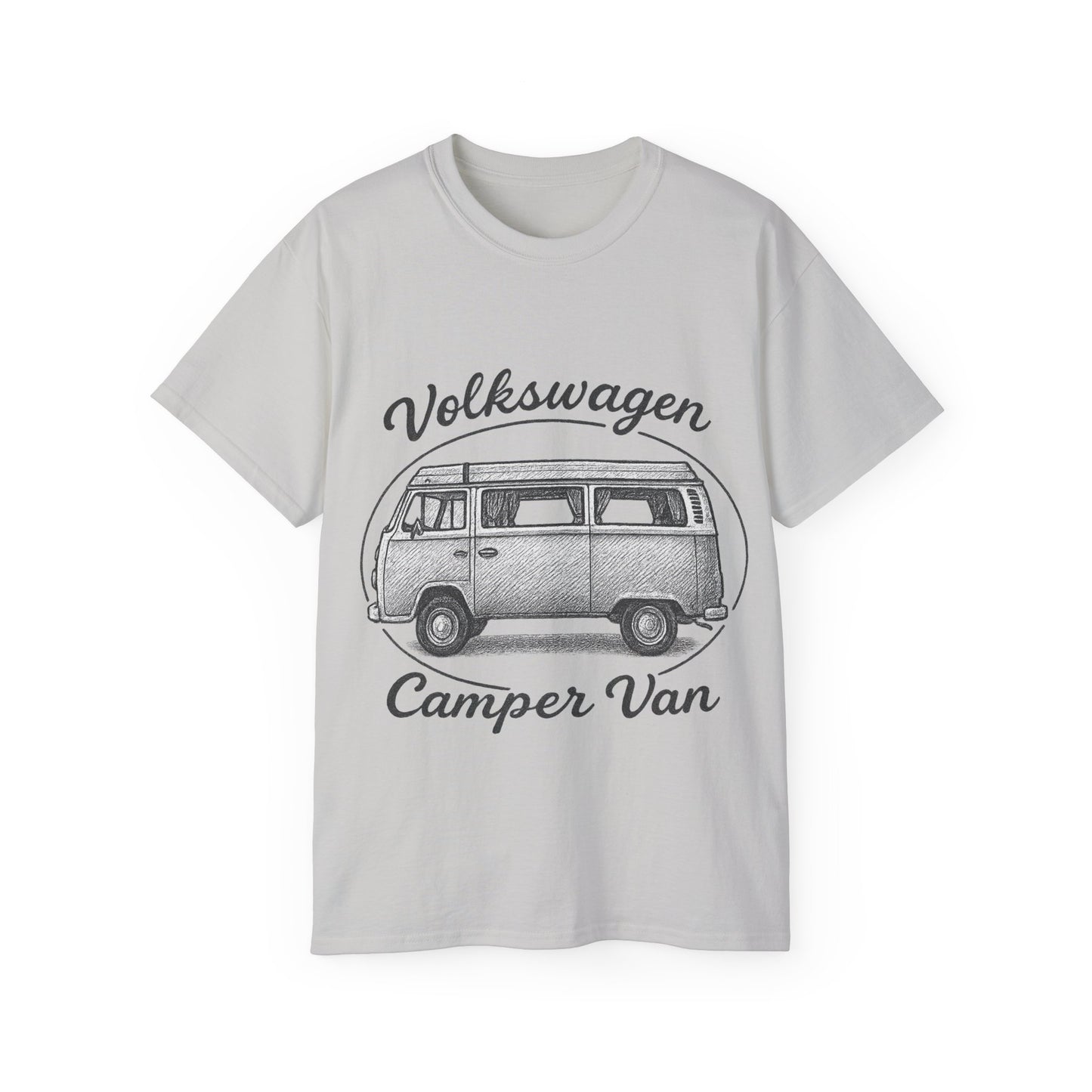 Volkswagen Camper Van sideways Drawing Black And White T-Shirt