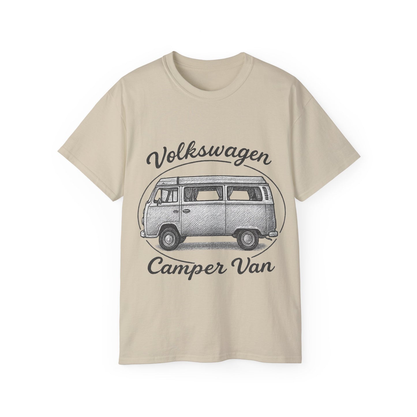 Volkswagen Camper Van sideways Drawing Black And White T-Shirt