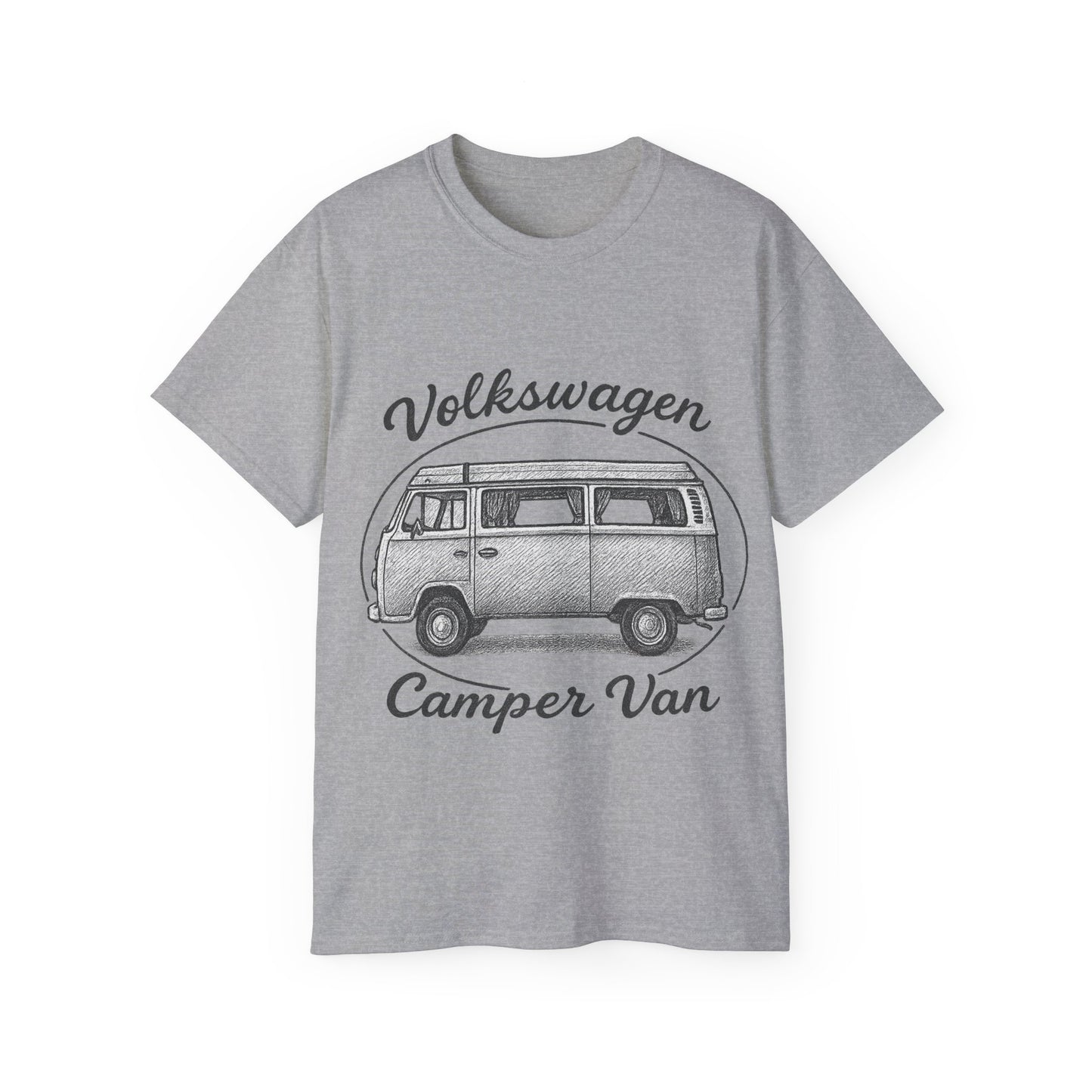 Volkswagen Camper Van sideways Drawing Black And White T-Shirt