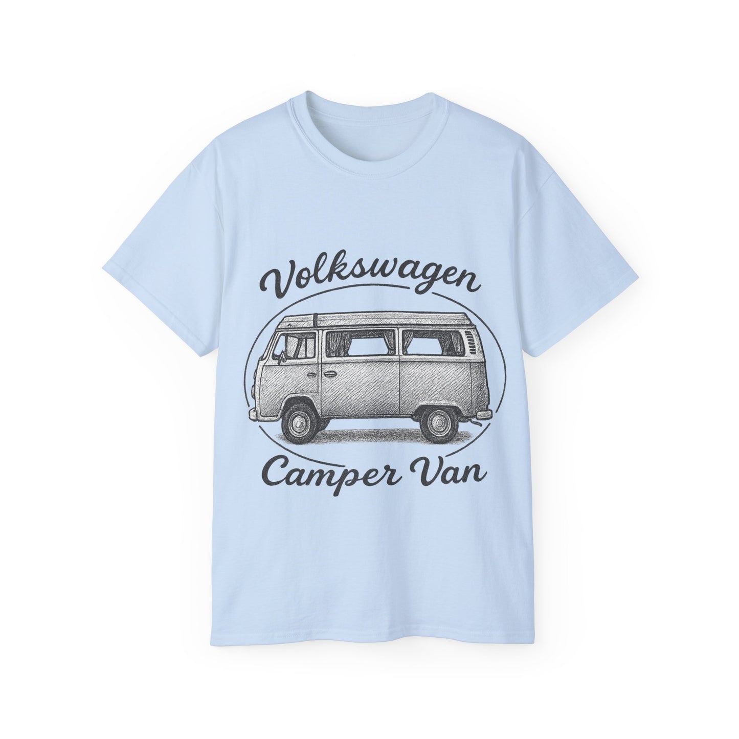 Volkswagen Camper Van sideways Drawing Black And White T-Shirt