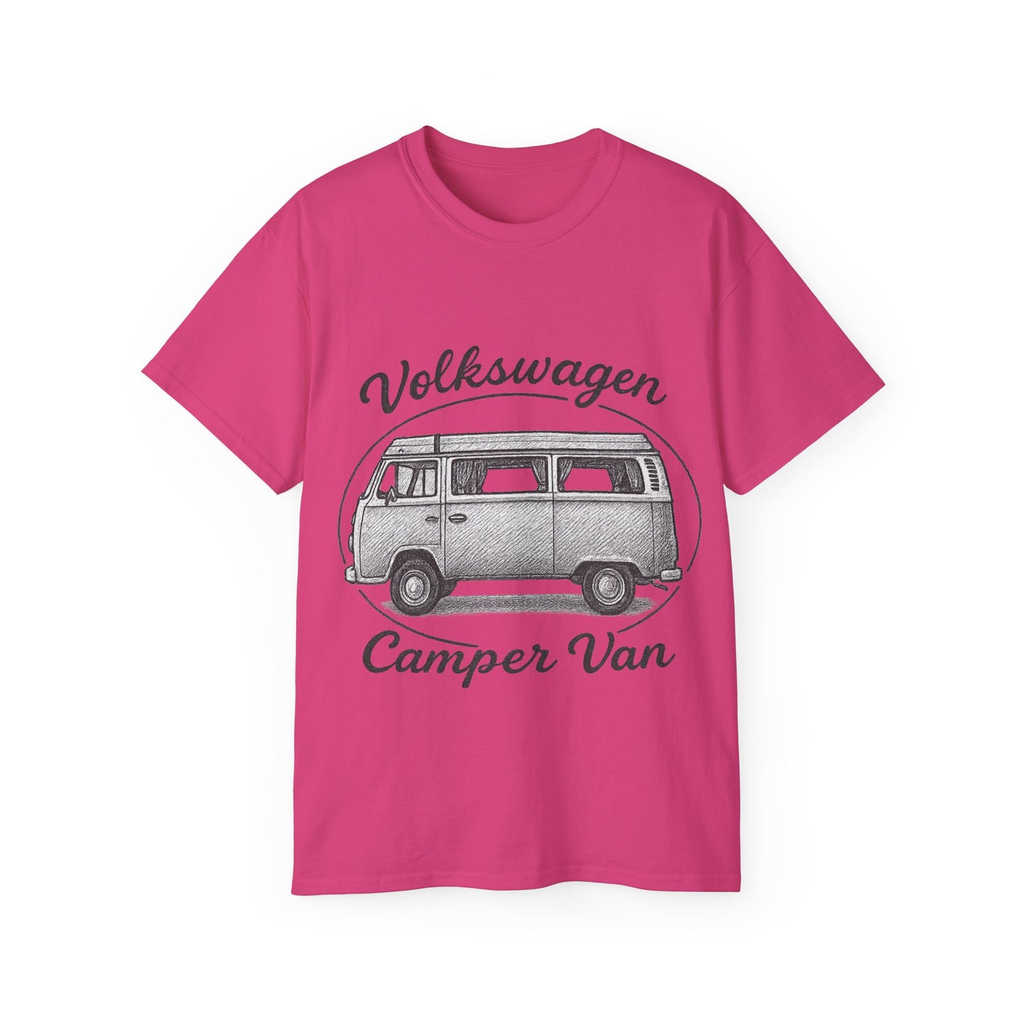 Volkswagen Camper Van sideways Drawing Black And White T-Shirt