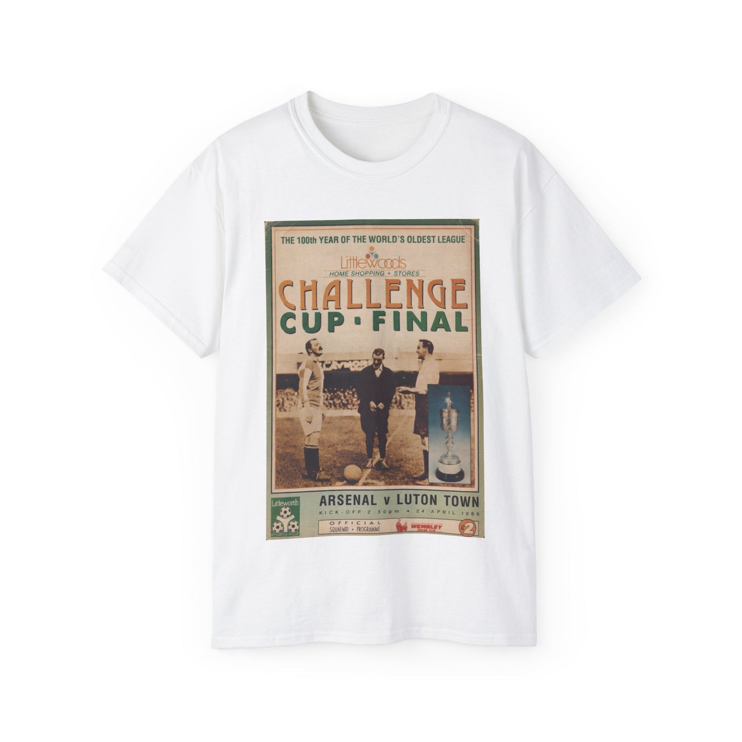 1988 Littlewoods Cup Final Luton Town Arsenal Programme Poster Unisex Ultra Cotton Tee