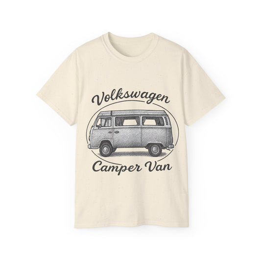 Volkswagen Camper Van sideways Drawing Black And White T-Shirt